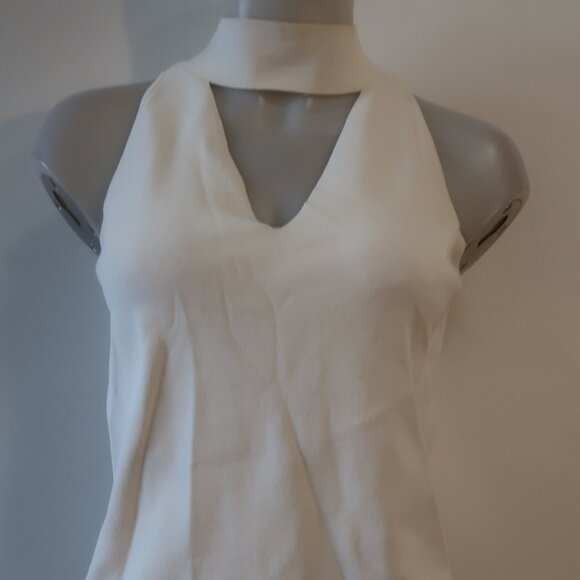 Womens Milly Ivory Mock Neck Keyhole Sleeveless Halter Knit Top S - Picture 2 of 10